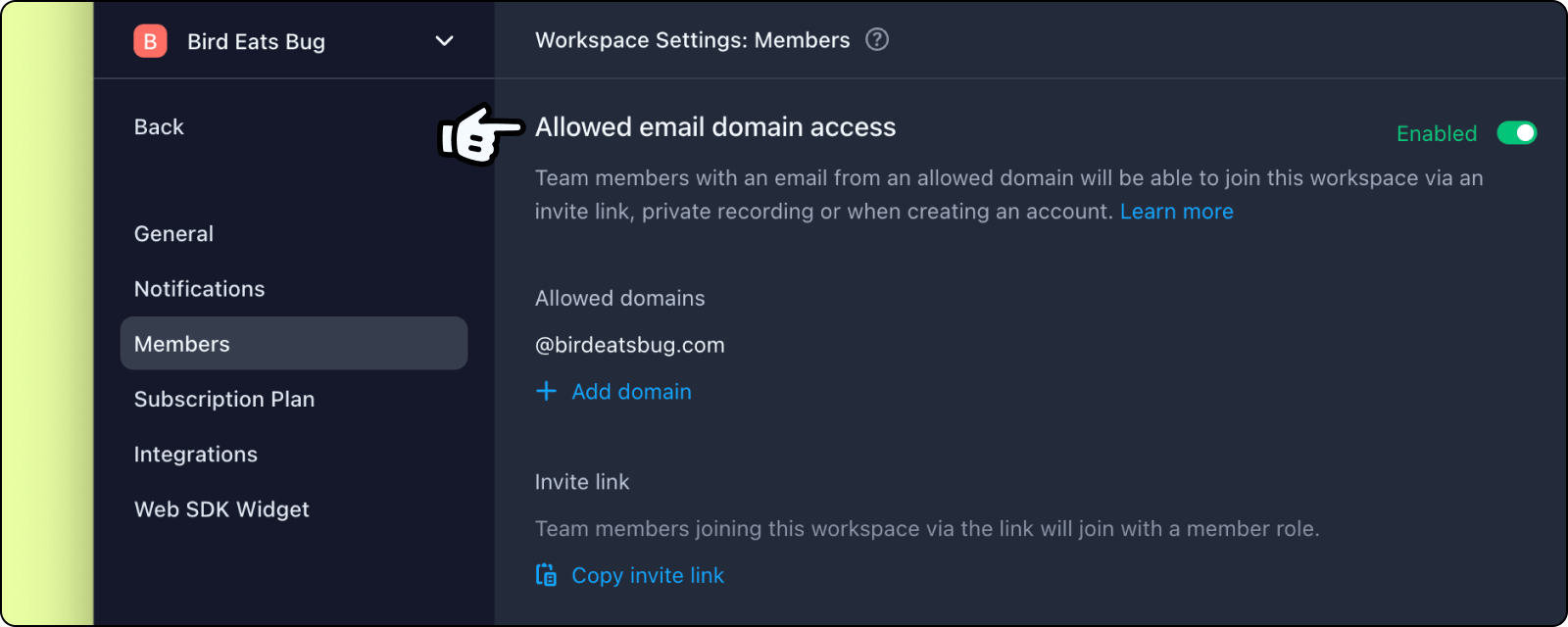 Allowed email domain access
