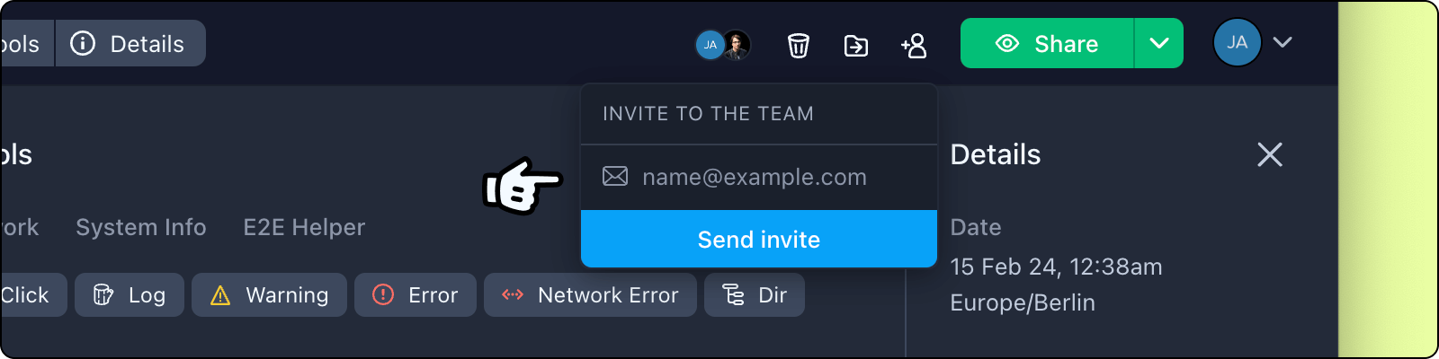 Invite team members from bug report
